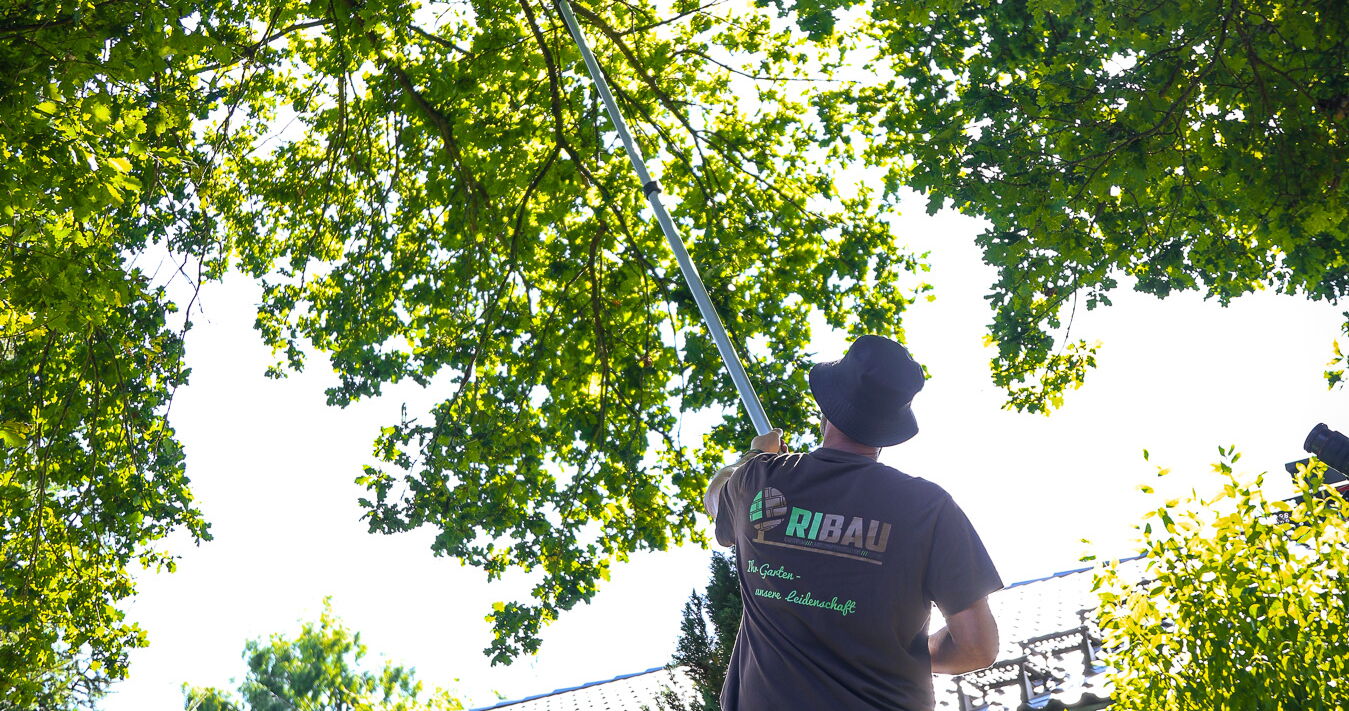  Garten- und Landschaftsbauer beim Setzen einer Mauer aus Natursteinen